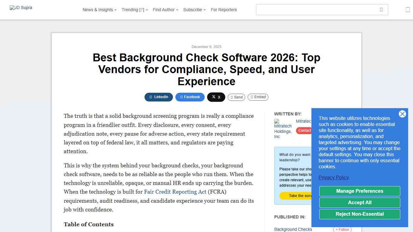 Best Background Check Software 2026: Top Vendors for Compliance, Speed, and User Experience Mitratech Holdings, Inc - JDSupra